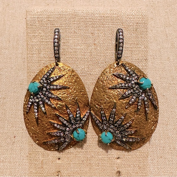 Kanupriya Jewelry - Kanupriya | Earrings | Kanupriya Turquoise & CZ Starburst Oval Earrings